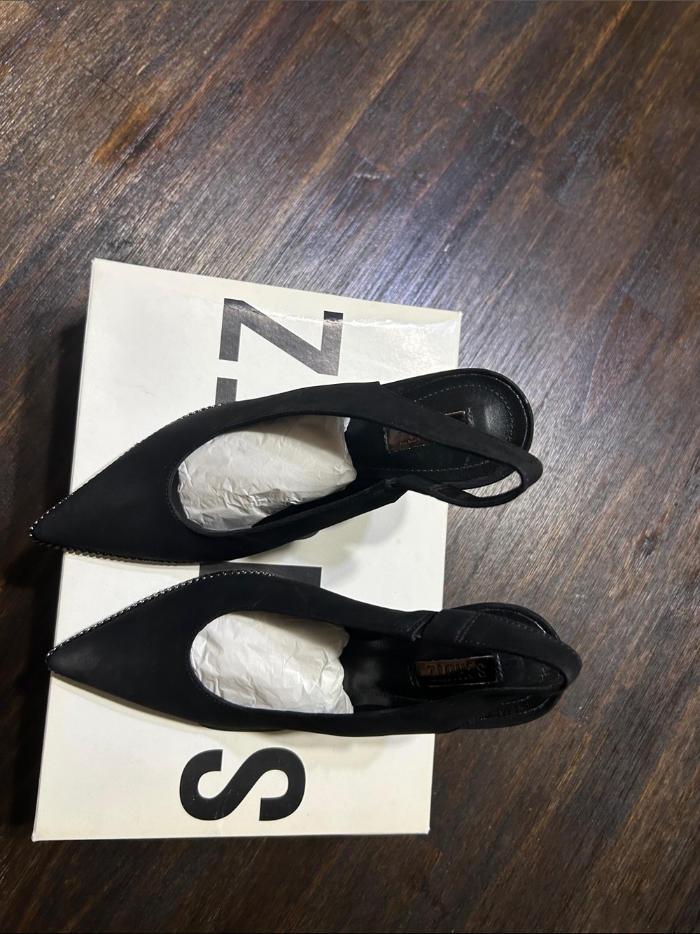 SCHUTZ Black Suede Pointed-Toe Slingback Heels – Size 7B